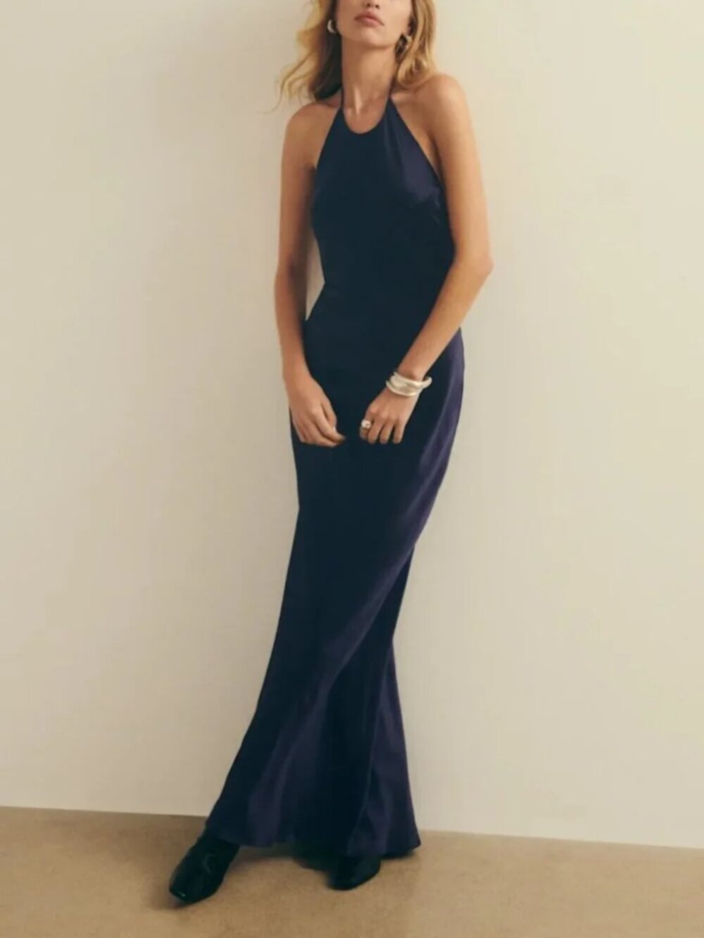 Reformation Jeany Navy Silk Dress